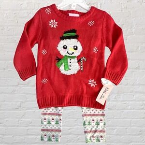 Little Lass Christmas Sweater & Leggings Set 24 Months Snowman Sequins 2 Pc. NWT